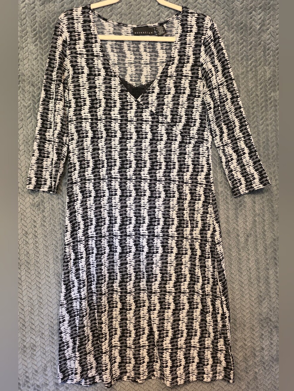 attention Black & White Patterned V-Neck Midi Dress